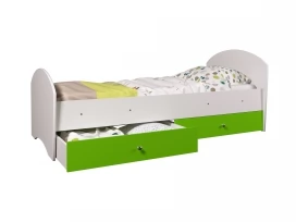 Детская кровать Мозаика, белый + лайм ( с ящиками)