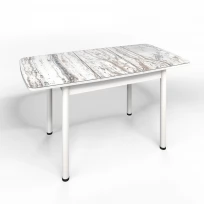 Кухонный стол Флорида раздвижной ножки круглые металл серебро (подстолье белое) ЛДСП, Металл, Стекло с фотопечатью, Мрамор СМ2