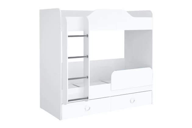 Кровать 2-х ярусная с выдвижными ящиками (цельная) Baby МДФ, Белый, Белый, 80х180 мм, универсальная
