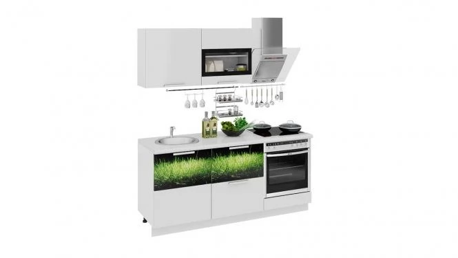 Готовый Набор для кухни длиной - 180 см (со шкафом НБ) ГН60_180_1 (НБ) белый/зеленый